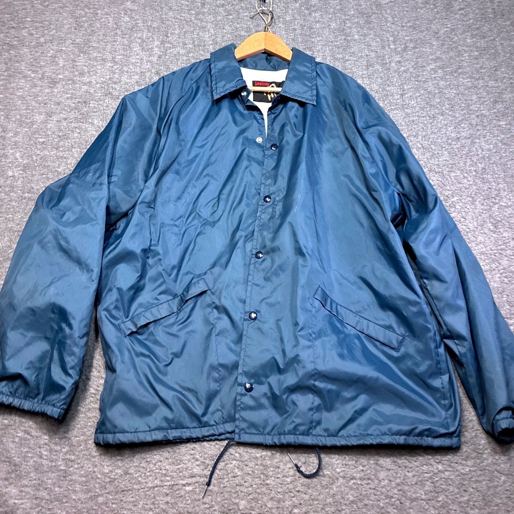 King Louie Pro Fit Coaches Jacket Men XL Blue Vintage Distressed Tear Stains 80s